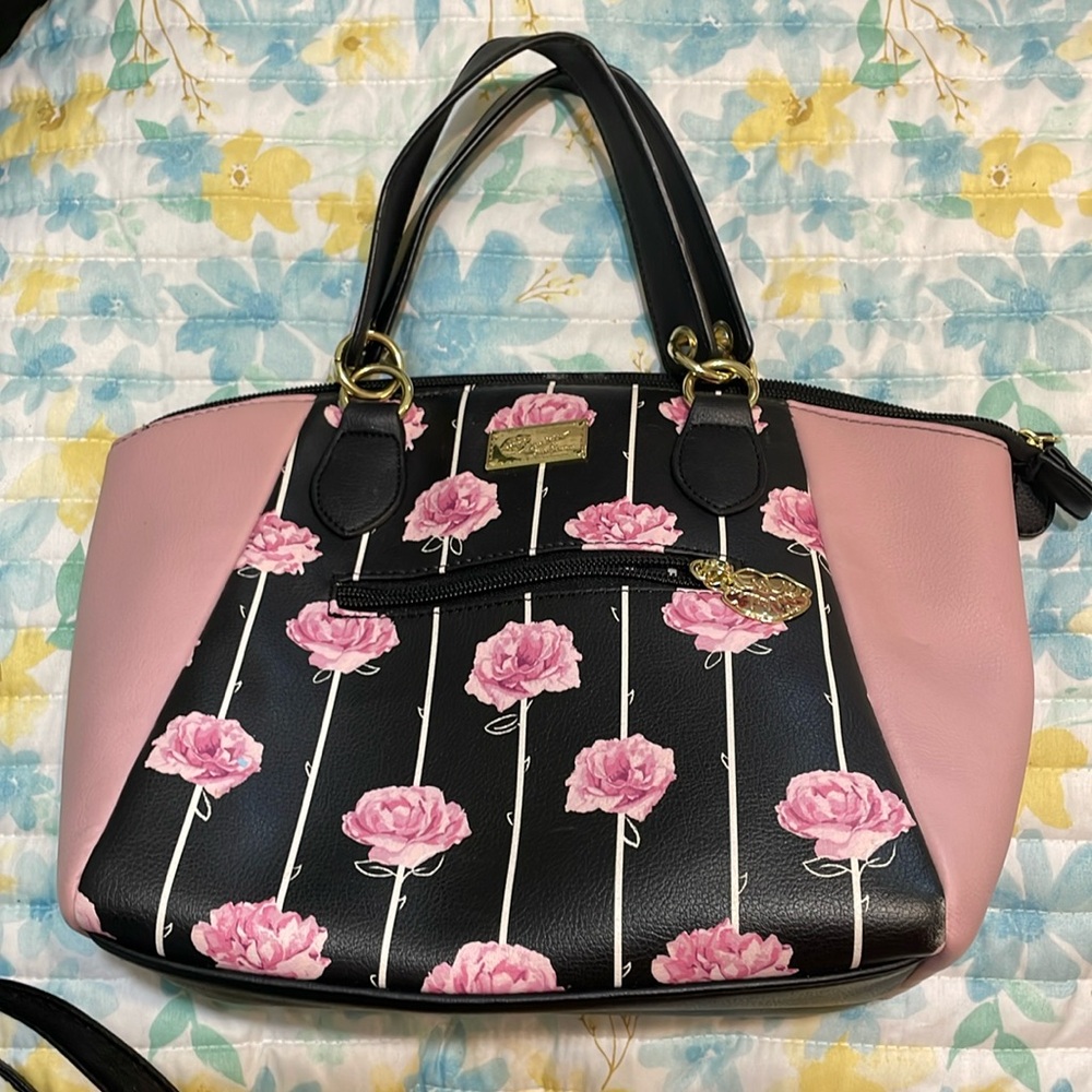 Betsey Johnson pink and black rose purse